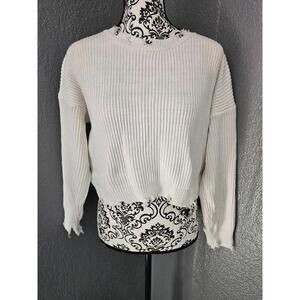 Women's Poof Apparel Cropped Sweater Distressed Long Sleeve Knitted Size Medium
